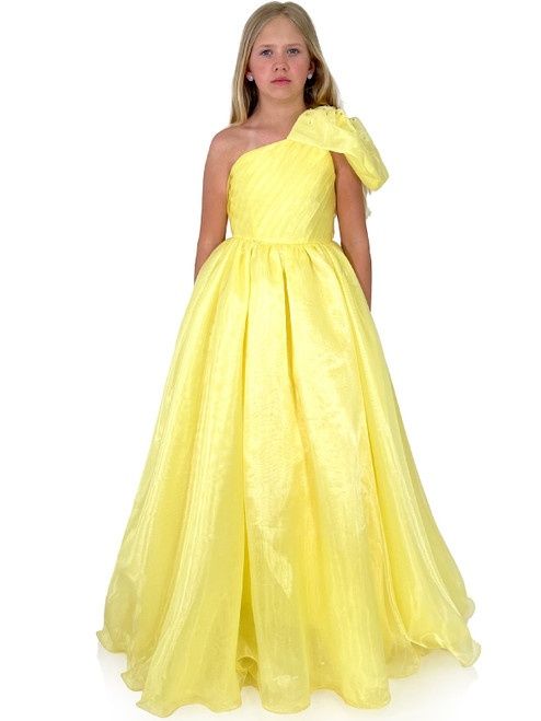 Style 5104 Marc Defang Girls Size 4 Pageant Sequined Yellow Ball Gown on Queenly