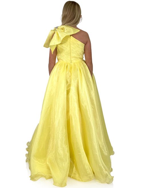 Style 5104 Marc Defang Girls Size 8 Pageant Sequined Yellow Ball Gown on Queenly