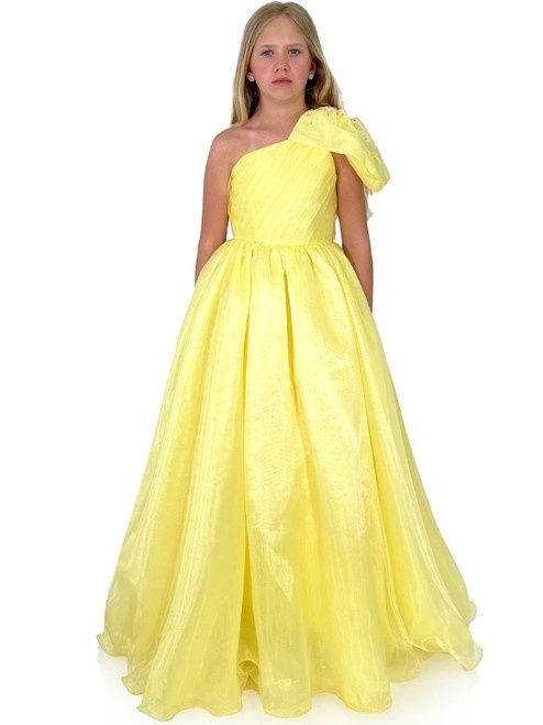 Style 5104 Marc Defang Girls Size 11 Pageant Sequined Yellow Ball Gown on Queenly