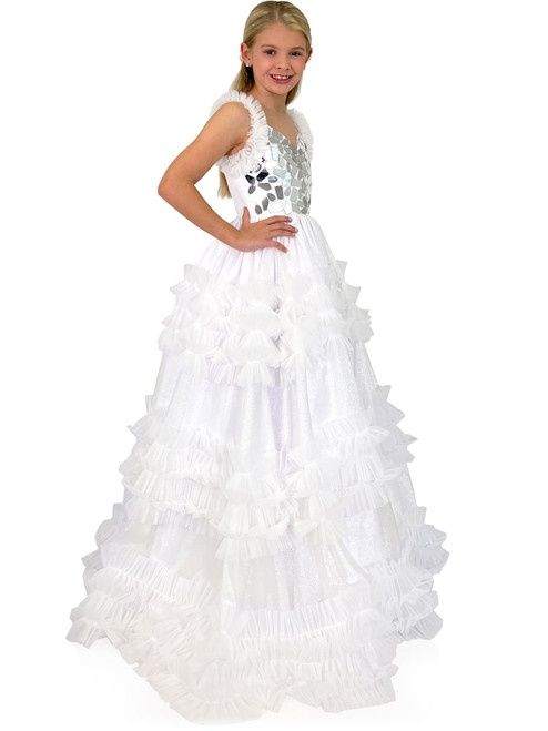 Style 5109 Marc Defang Girls Size 4 Pageant White Ball Gown on Queenly