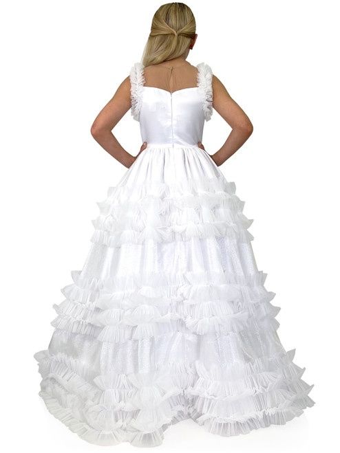 Style 5109 Marc Defang Girls Size 4 Pageant White Ball Gown on Queenly