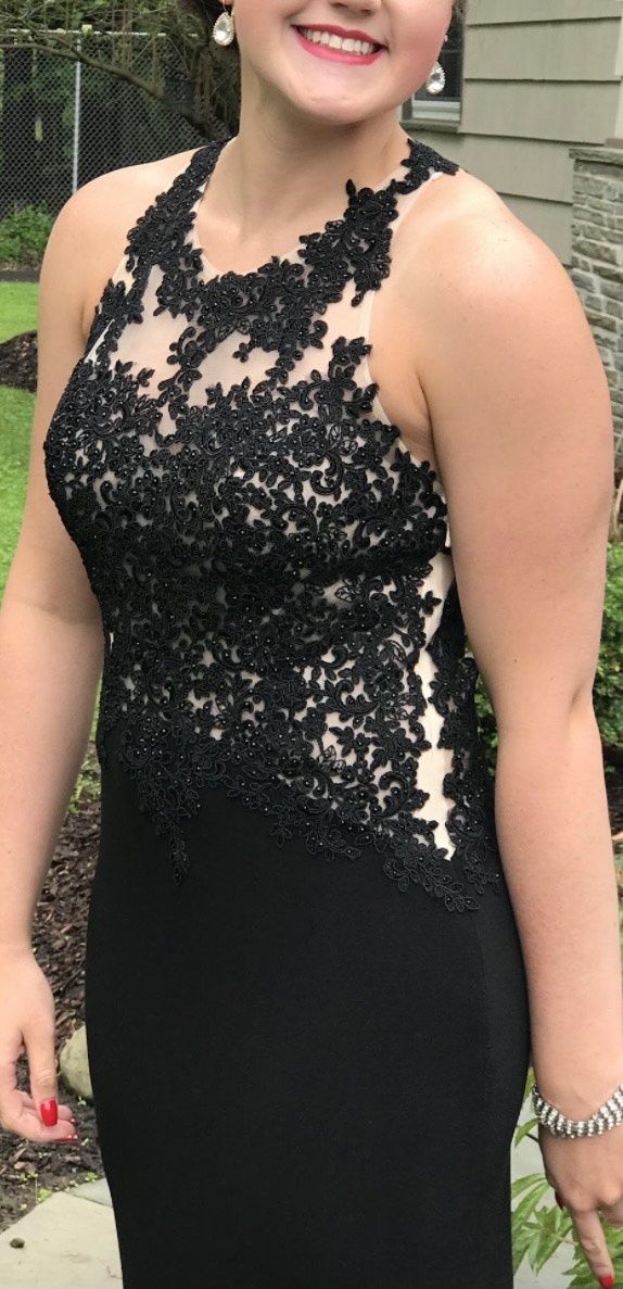 Size 8 Prom High Neck Sheer Black A-line Dress on Queenly