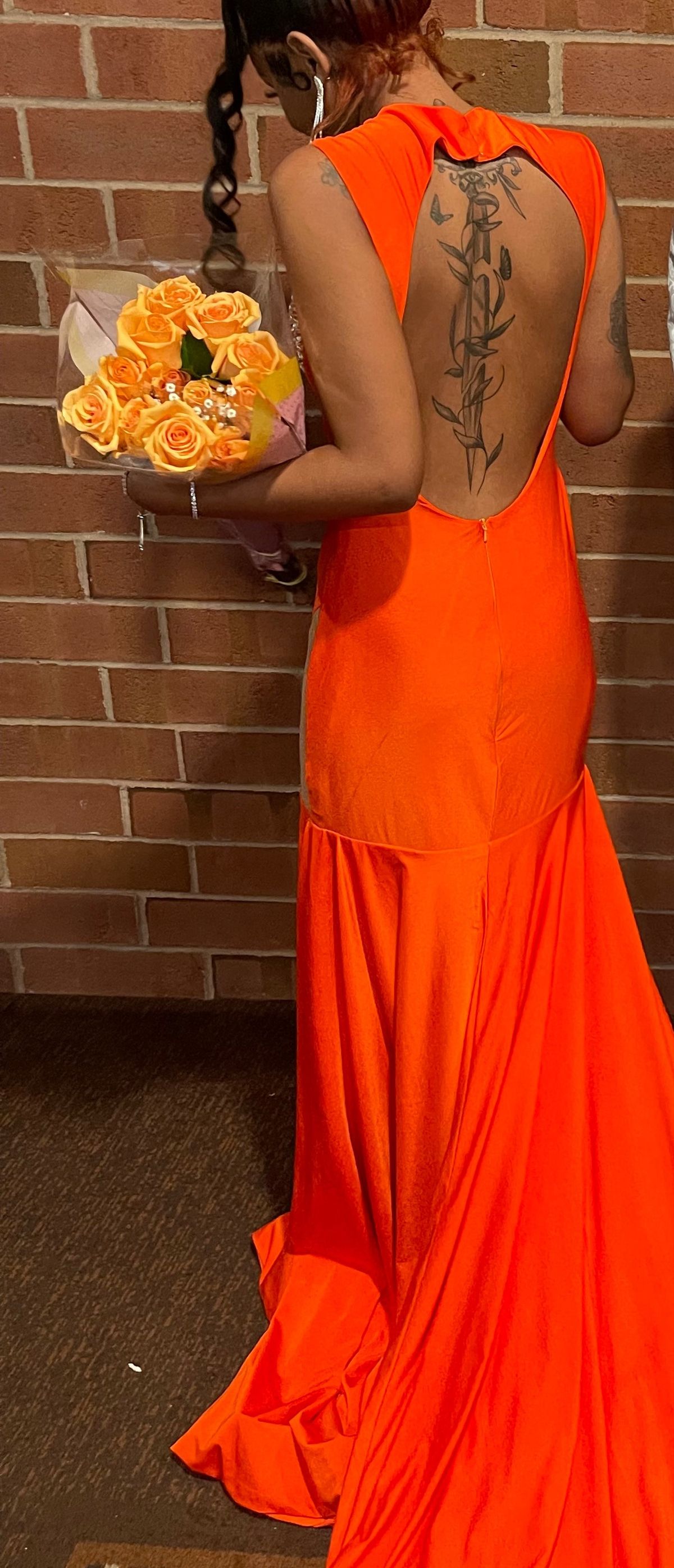 Size XS Prom High Neck Orange Mermaid Dress on Queenly