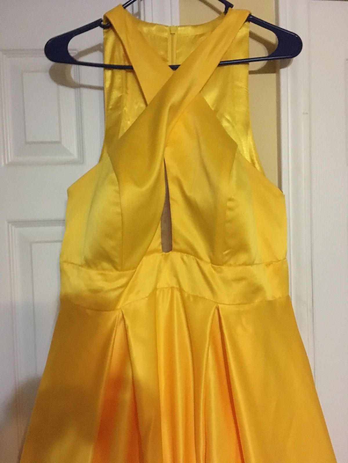 Size 12 Prom Halter Yellow Dress With Train on Queenly