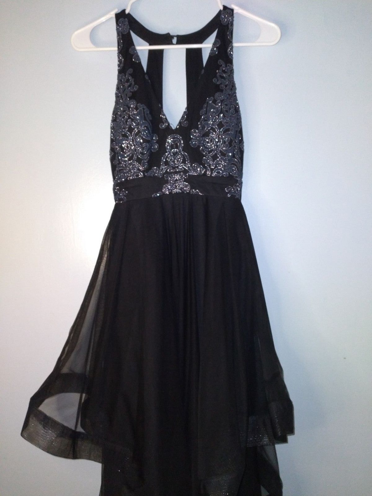 Speechless Size XS Prom High Neck Sequined Black A-line Dress on Queenly