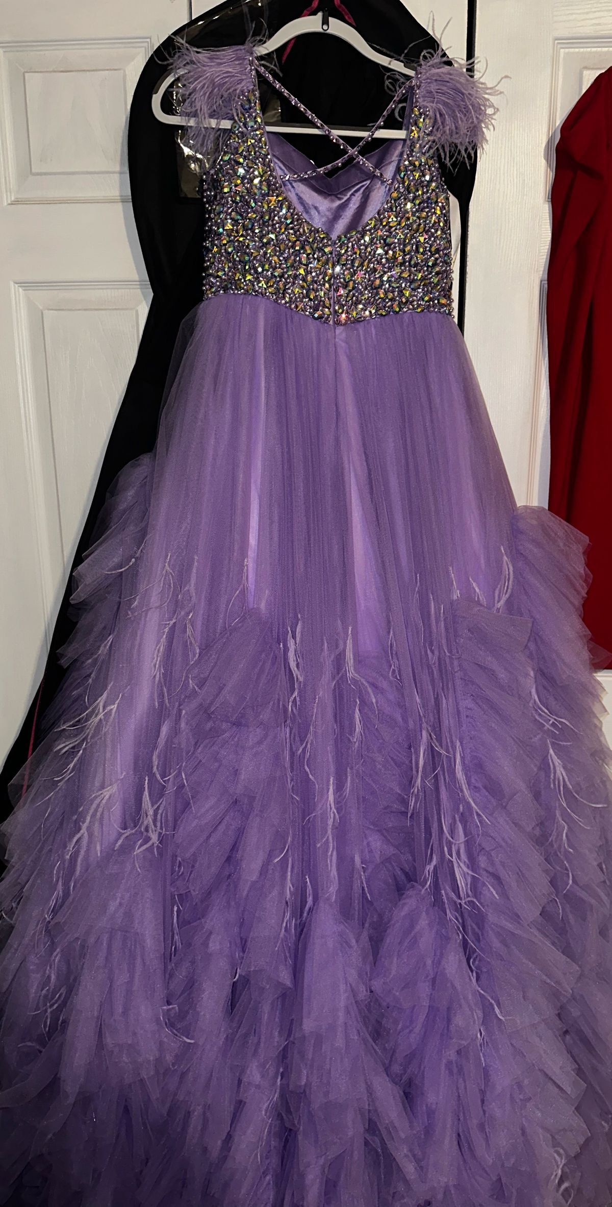 Samantha Blake Girls Size 14 Pageant Cap Sleeve Sequined Purple Ball Gown on Queenly