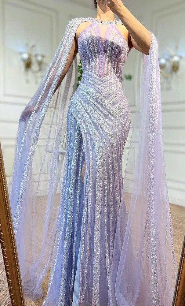 Size 8 Prom Plunge Sequined Light Purple Side Slit Dress on Queenly