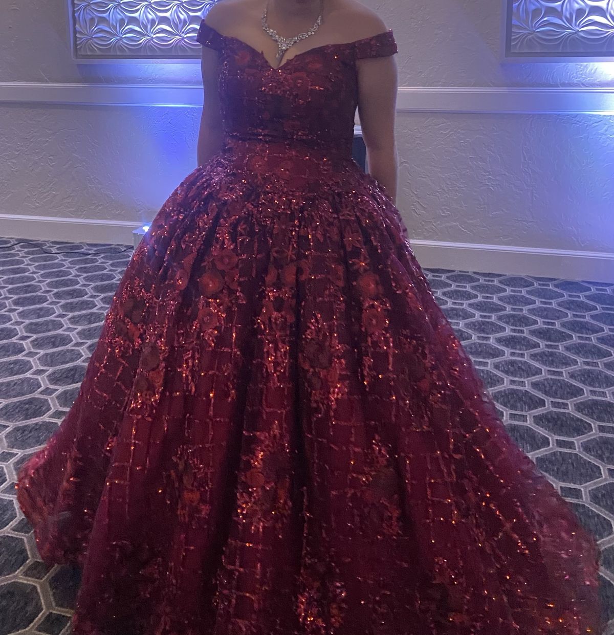 Elizabeth K Size 8 Prom Off The Shoulder Burgundy Red Ball Gown on Queenly