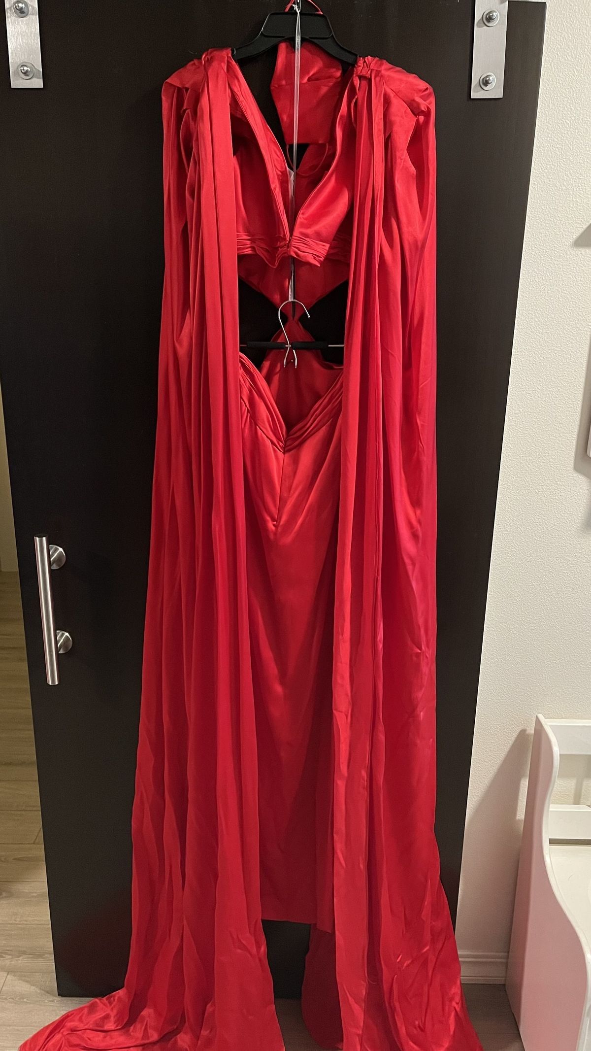 Custom Size 2 Pageant Plunge Satin Red Side Slit Dress on Queenly