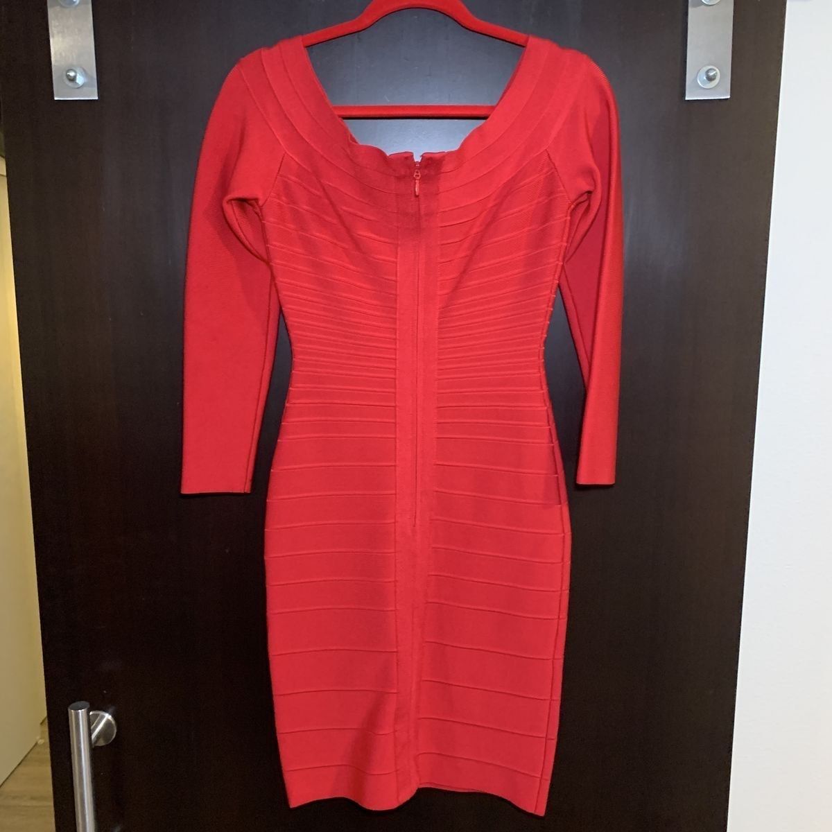 Herve Leger Size 4 Nightclub Long Sleeve Red Cocktail Dress on Queenly