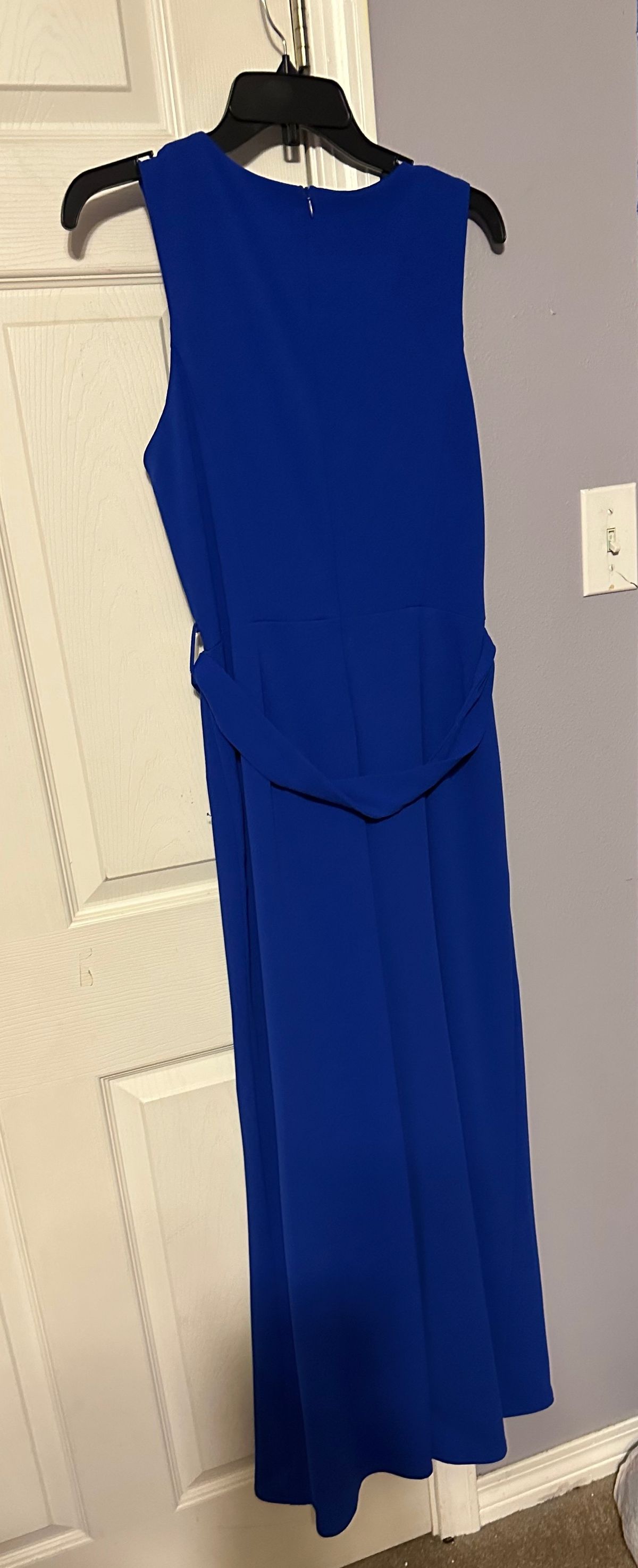 Size 12 Wedding Guest High Neck Blue Formal Jumpsuit on Queenly