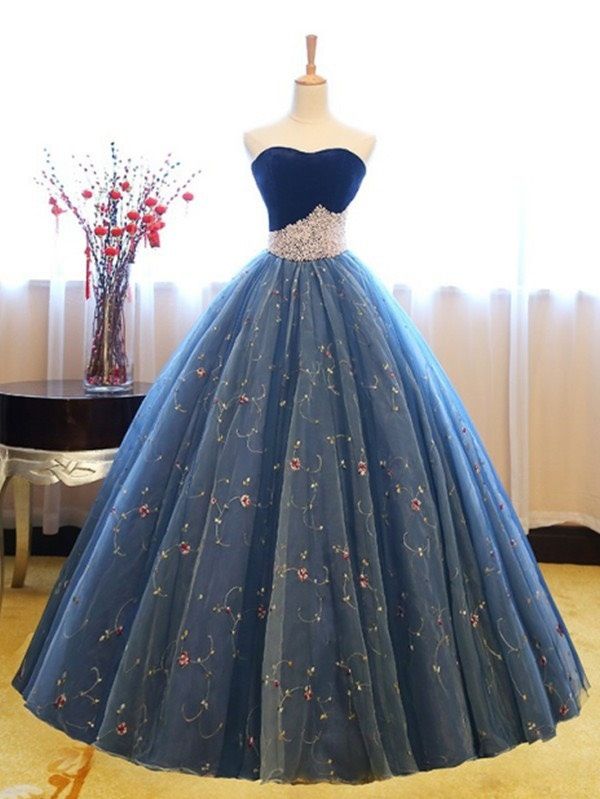 Size 2 Strapless Blue Ball Gown on Queenly