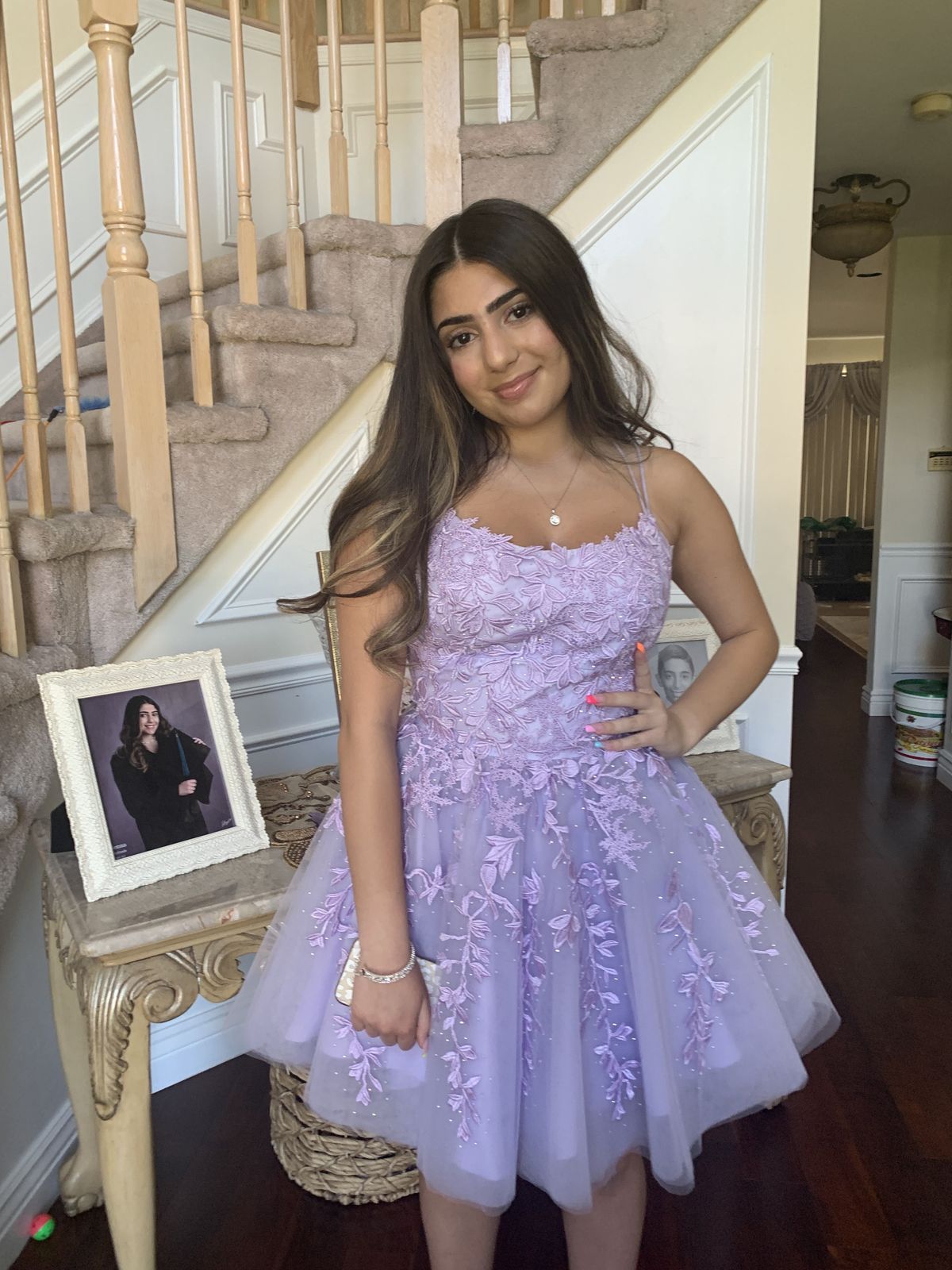 Sherri Hill Size 6 Prom Plunge Lace Purple A-line Dress on Queenly