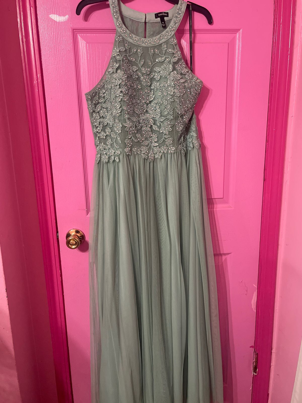 Macy's Plus Size 16 Prom High Neck Green Floor Length Maxi on Queenly