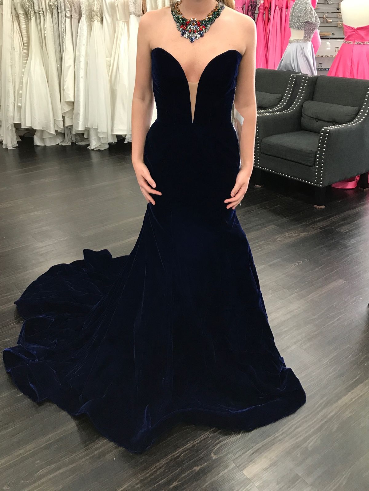 Sherri Hill Size 6 Strapless Blue Ball Gown on Queenly