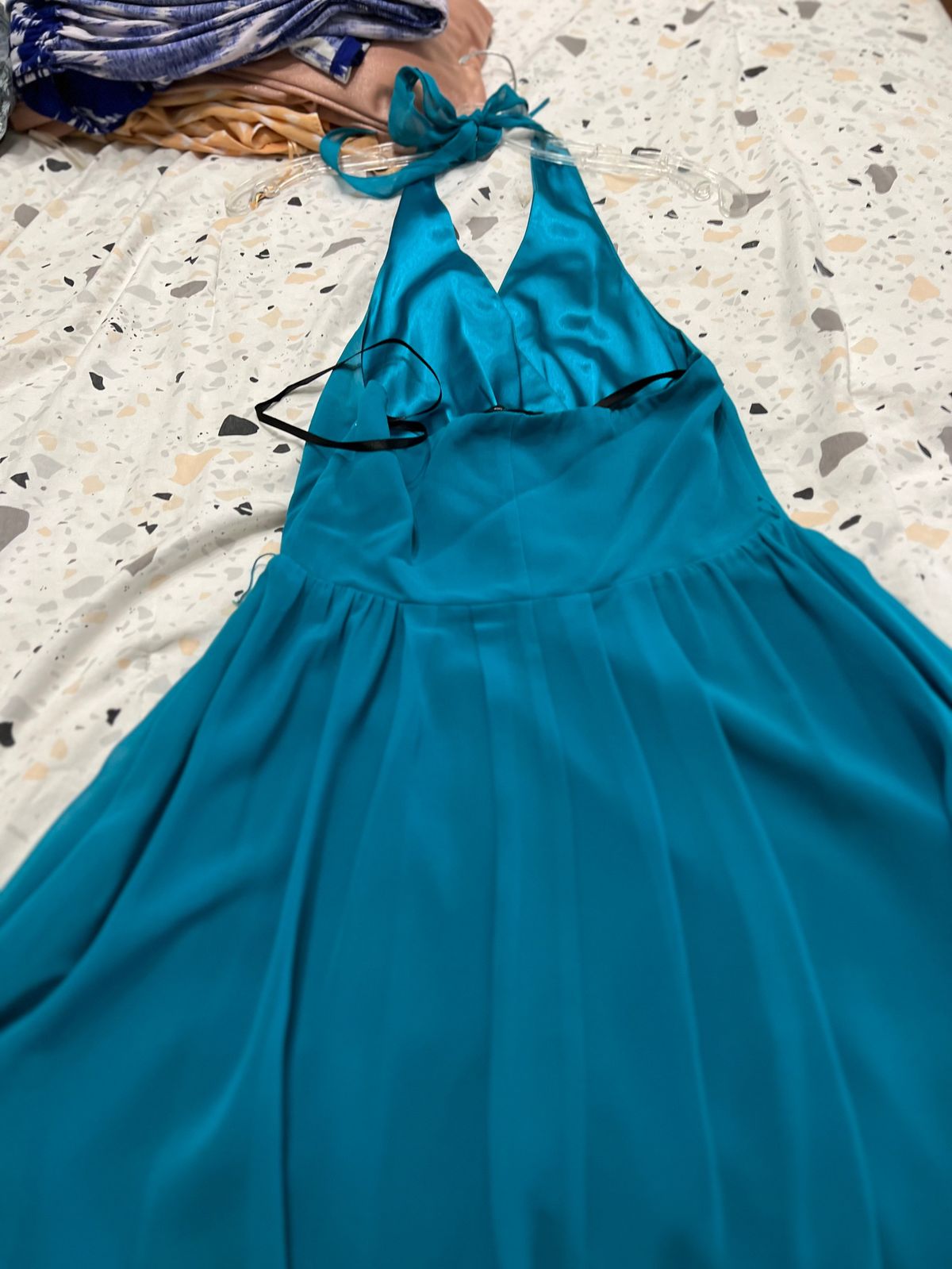 Bebe Size S Wedding Guest Halter Blue Cocktail Dress on Queenly