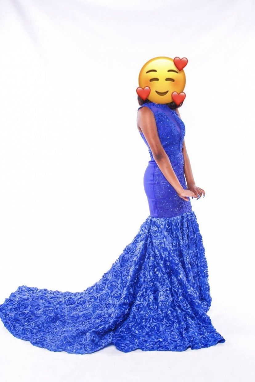 Size 4 Prom Halter Blue Mermaid Dress on Queenly