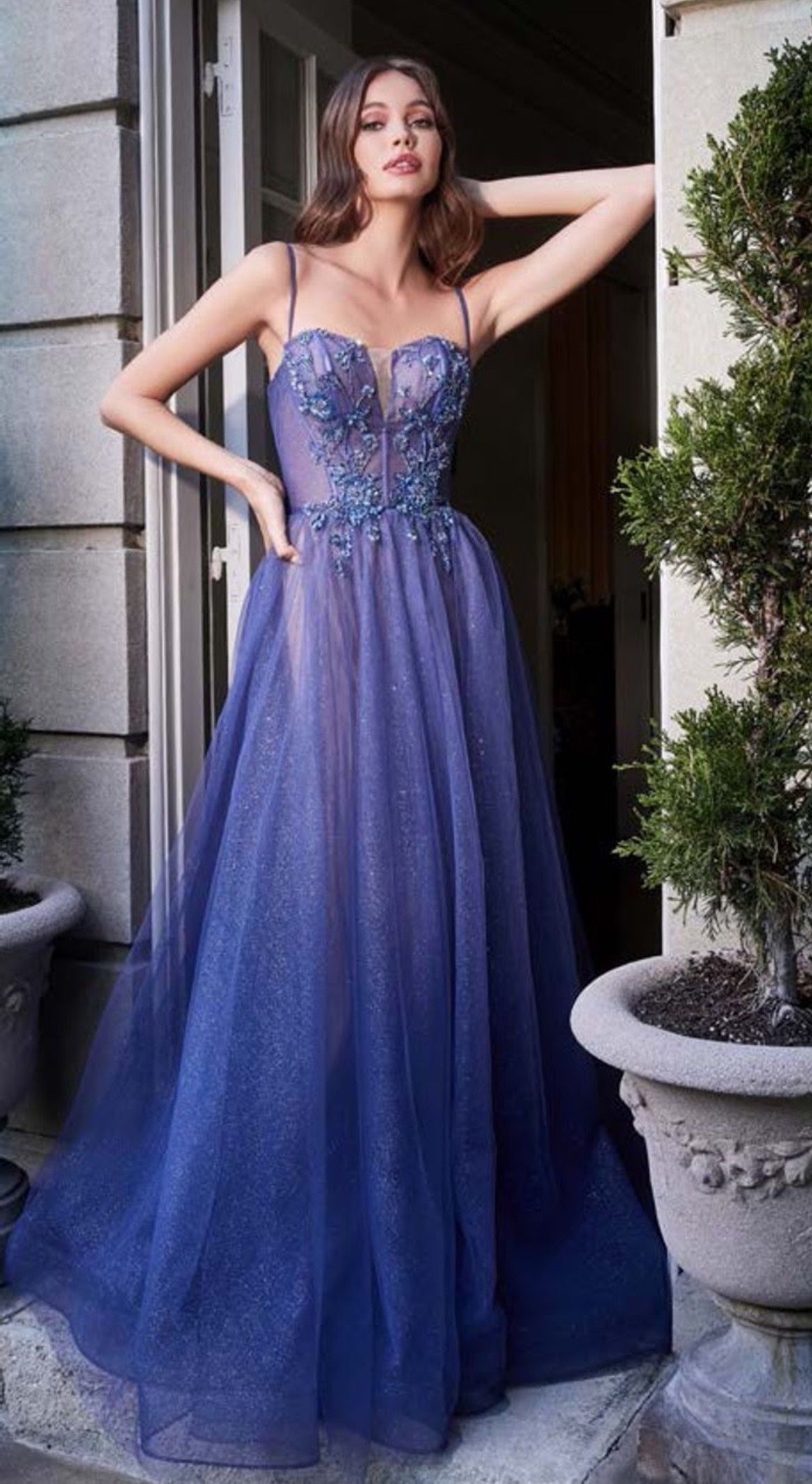 Style B709 Cinderella Divine Size XL Prom Plunge Blue Ball Gown on Queenly