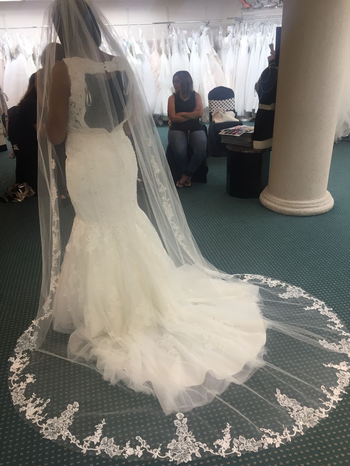 Size 12 Wedding Halter White Mermaid Dress on Queenly