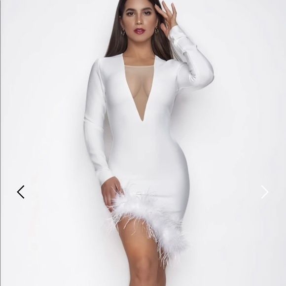 Xandra World  Size 4 Long Sleeve Sheer White Cocktail Dress on Queenly
