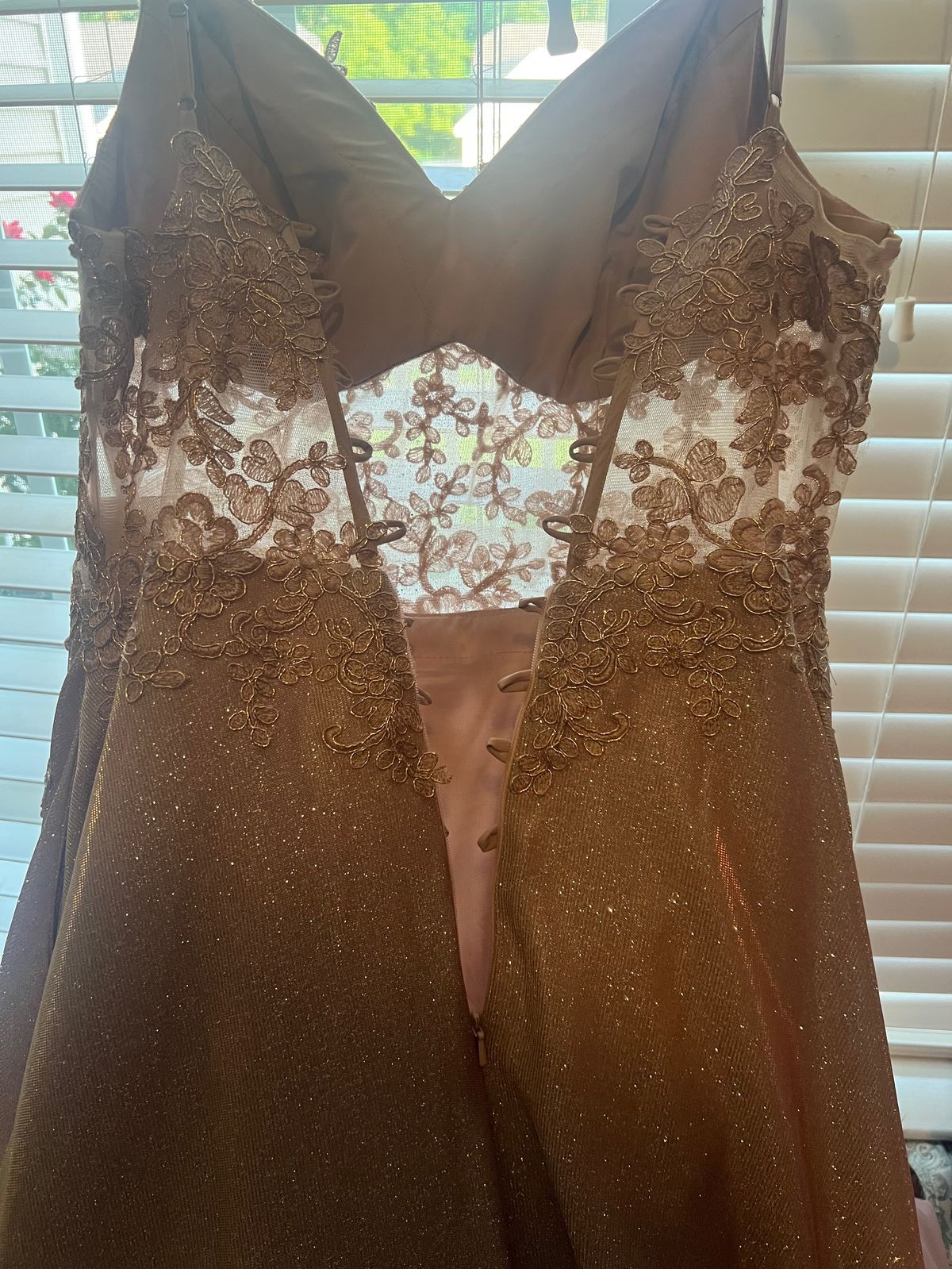 Size 12 Plunge Rose Gold Ball Gown on Queenly