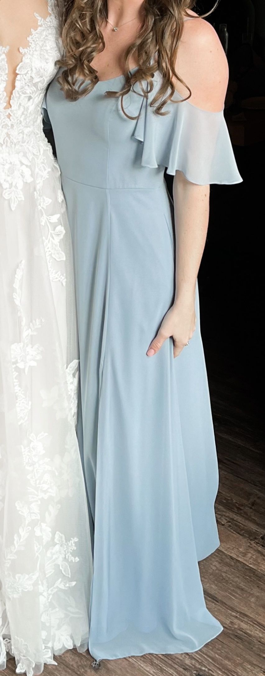 Style F20365 David's Bridal Size 4 Blue Side Slit Dress on Queenly