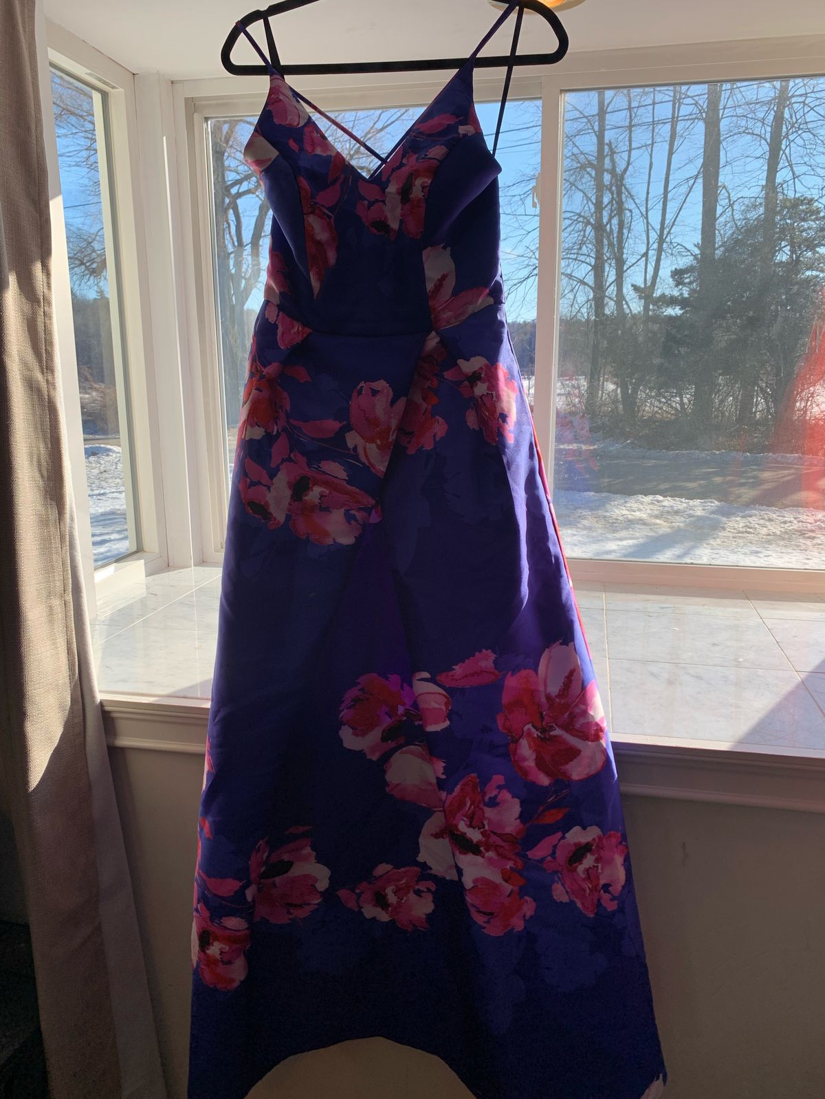 David's Bridal Size 10 Prom Plunge Floral Purple Floor Length Maxi on Queenly