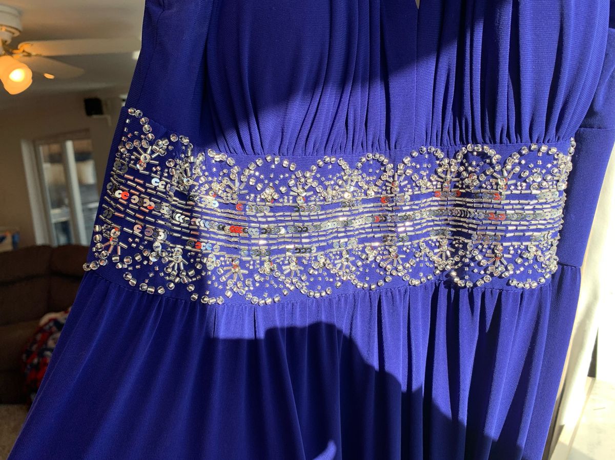 David's Bridal Size 8 Halter Royal Blue A-line Dress on Queenly
