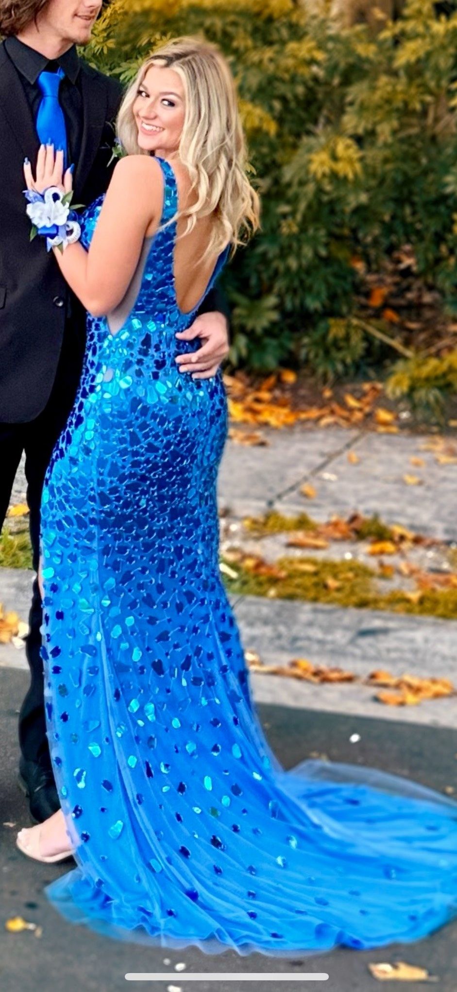 Jovani Size 2 Prom Plunge Blue Mermaid Dress on Queenly
