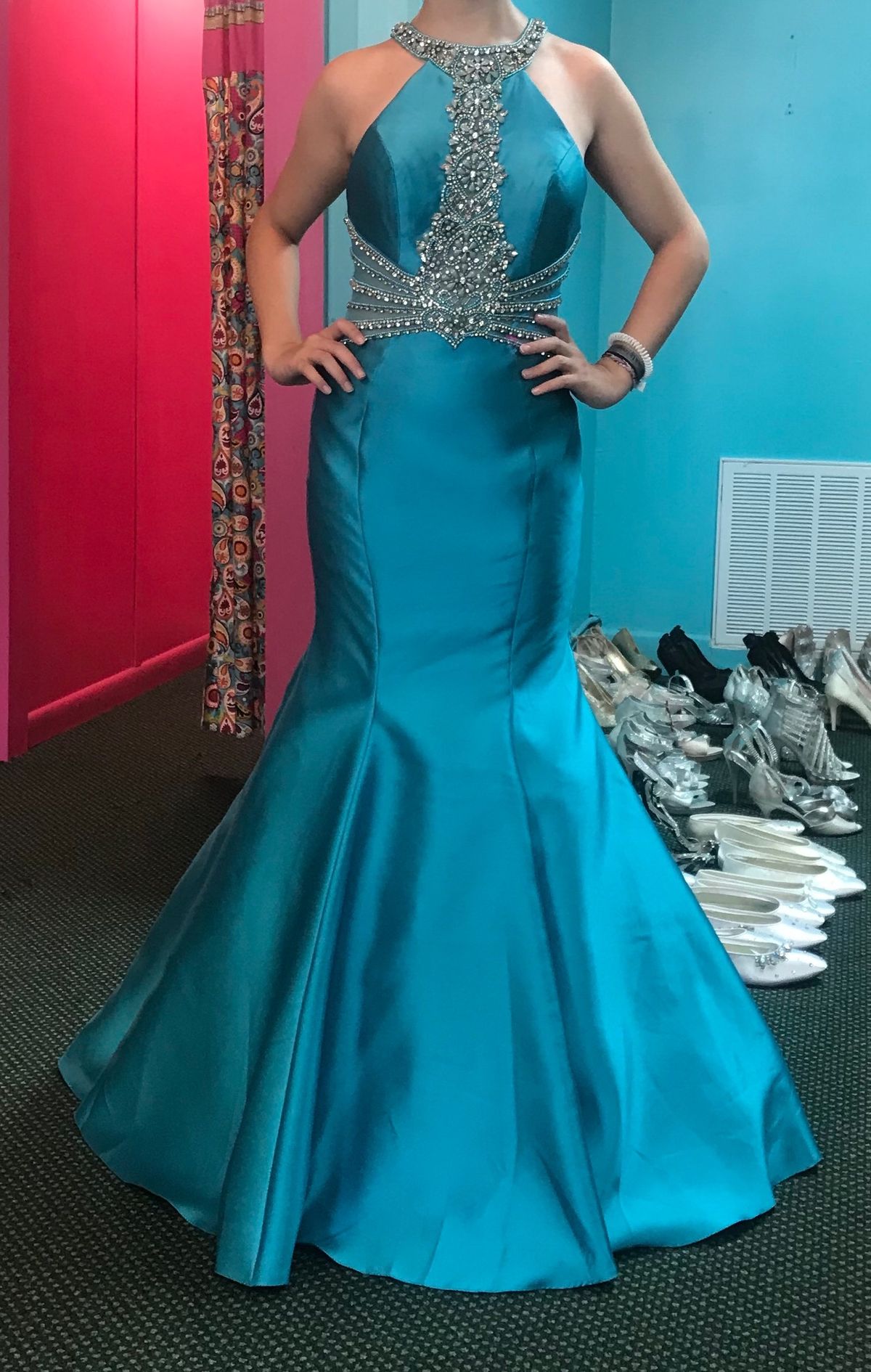 Size 2 Prom Halter Turquoise Blue Mermaid Dress on Queenly