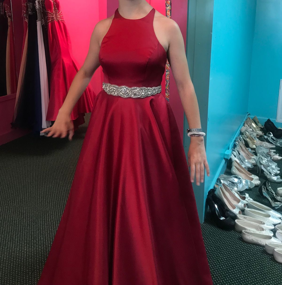 Size 2 Prom High Neck Red Ball Gown on Queenly