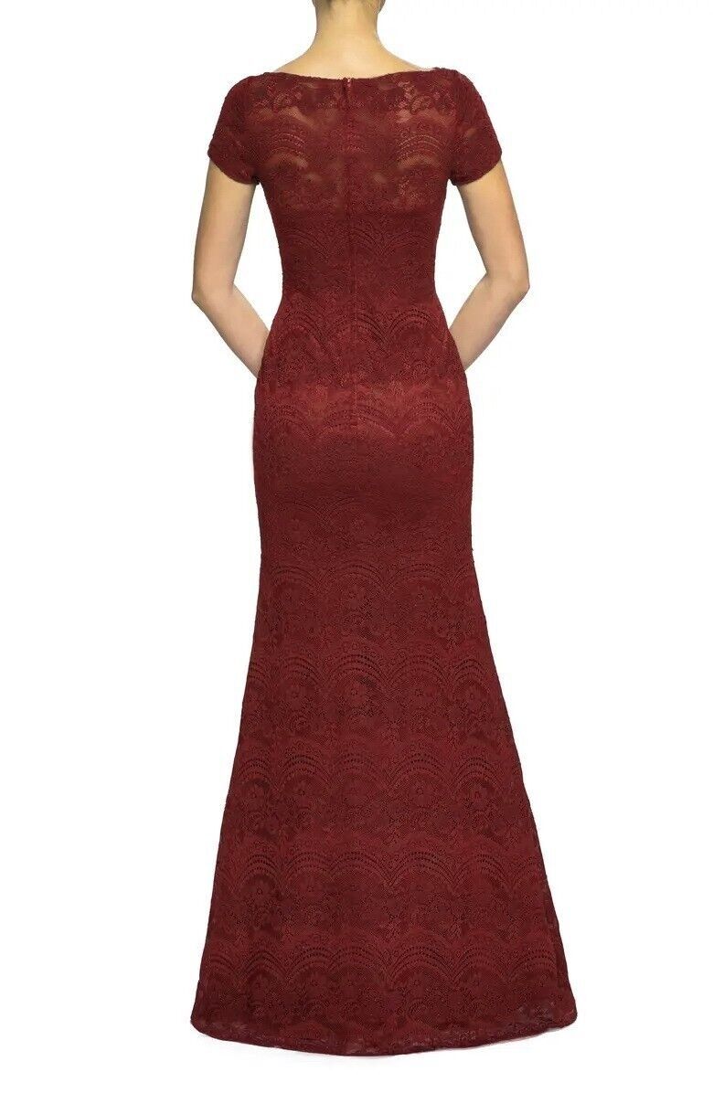La Femme Size 6 Lace Burgundy Red A-line Dress on Queenly