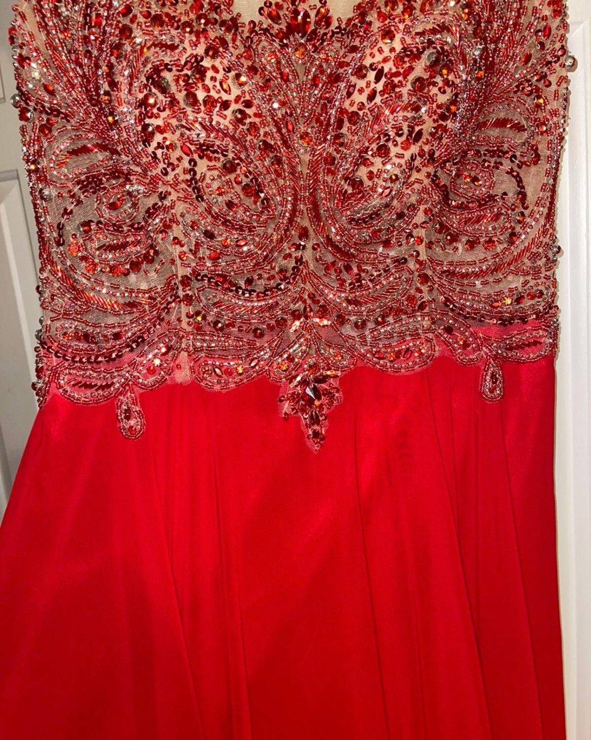 Jovani Size 10 Prom High Neck Red Floor Length Maxi on Queenly