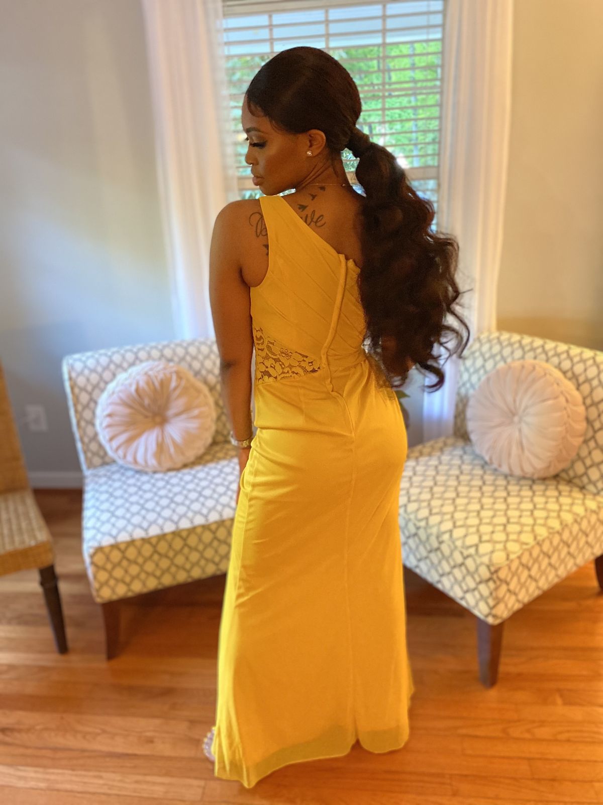 David's Bridal Size 2 Prom One Shoulder Yellow Cocktail Dress on Queenly