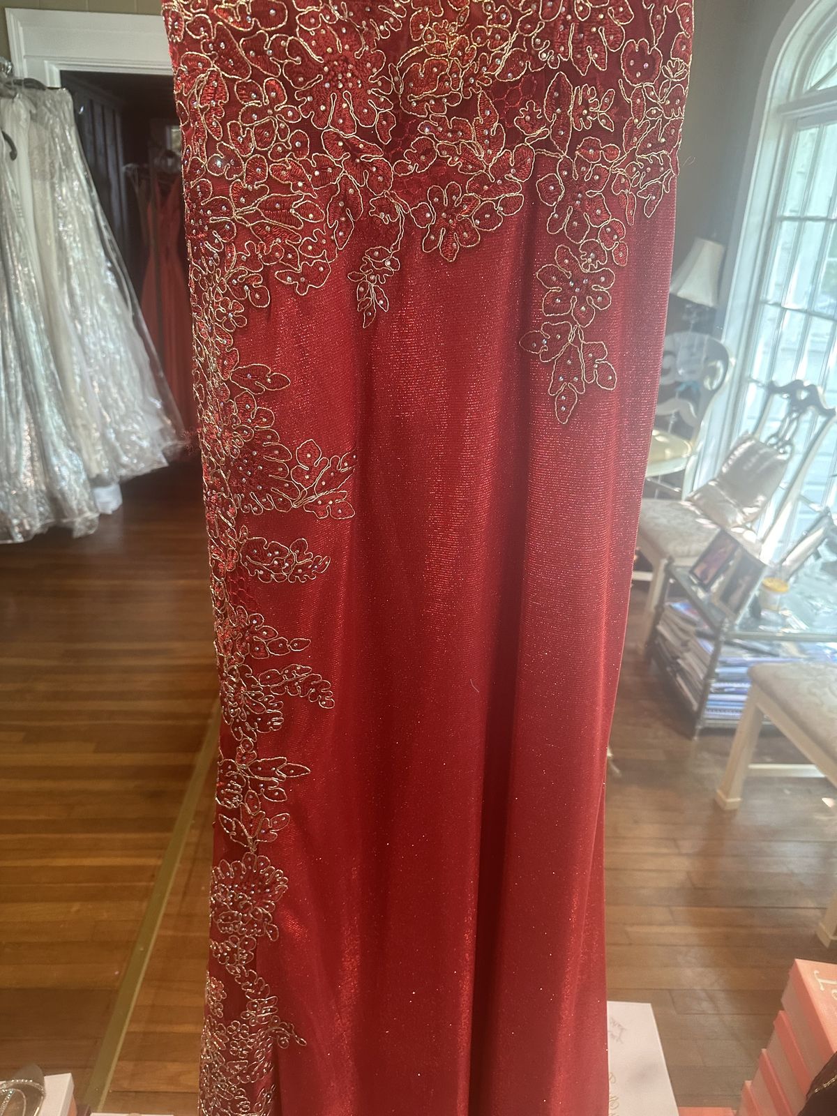 Style JVN2205A JVN Jovani Size 8 Pageant Plunge Red Floor Length Maxi on Queenly