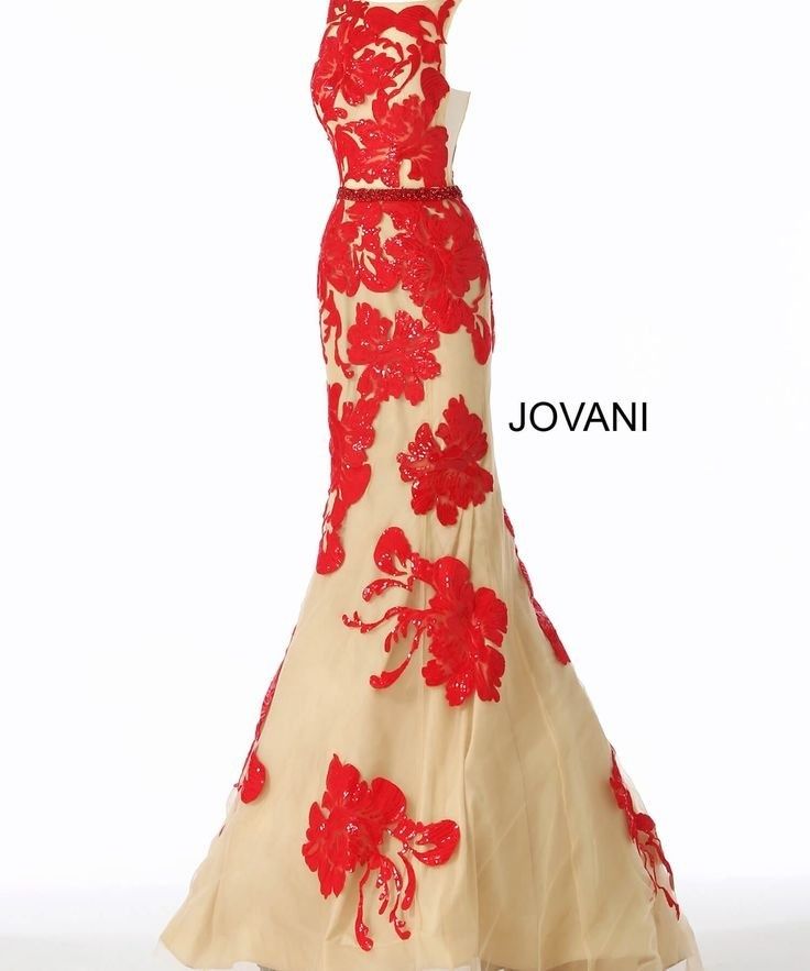 Style 61962 Jovani Size 2 Sequined Red Mermaid Dress on Queenly