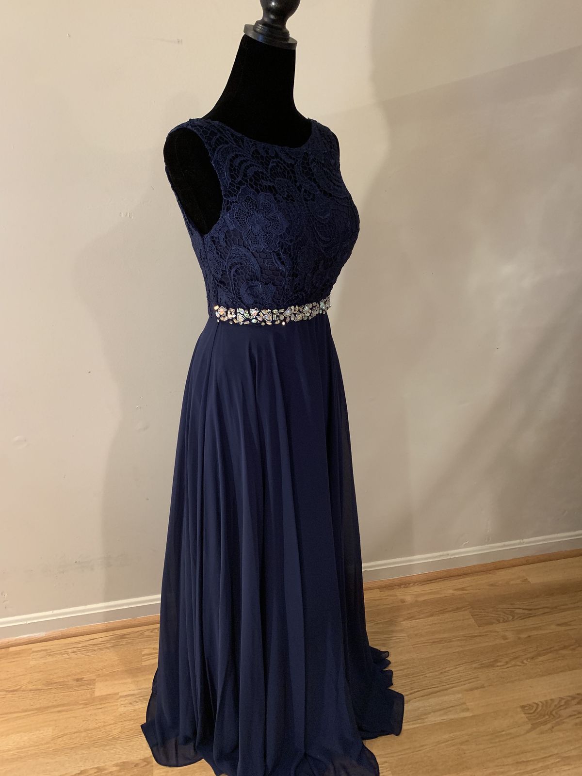 Size 4 Plunge Navy Blue A-line Dress on Queenly