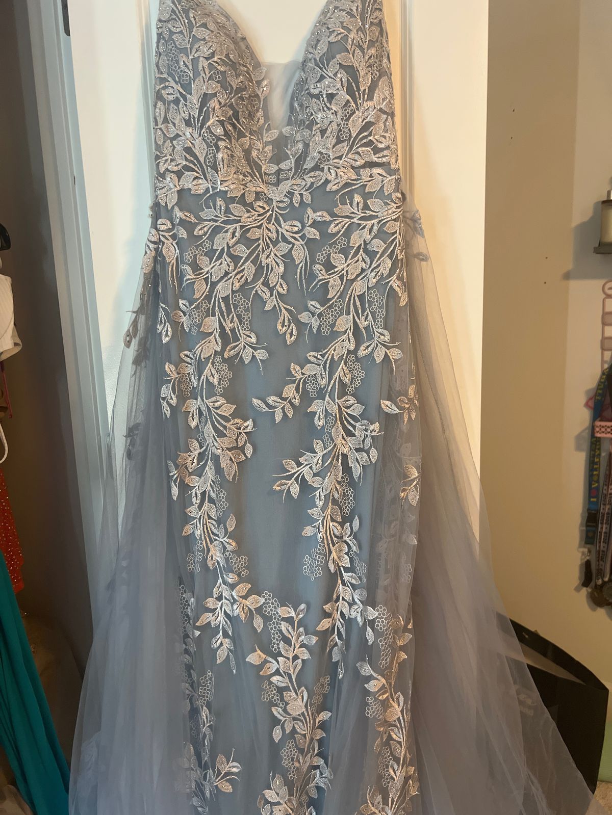 Cinderella Divine Size L Prom Plunge Light Blue Dress With Train on Queenly
