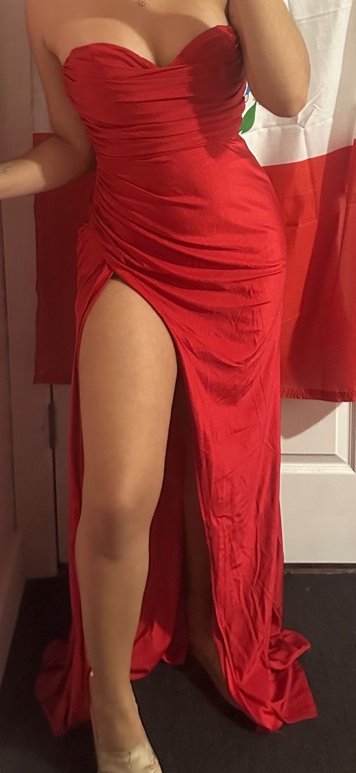 Fashion Nova Size S Off The Shoulder Red Side Slit Dress on Queenly