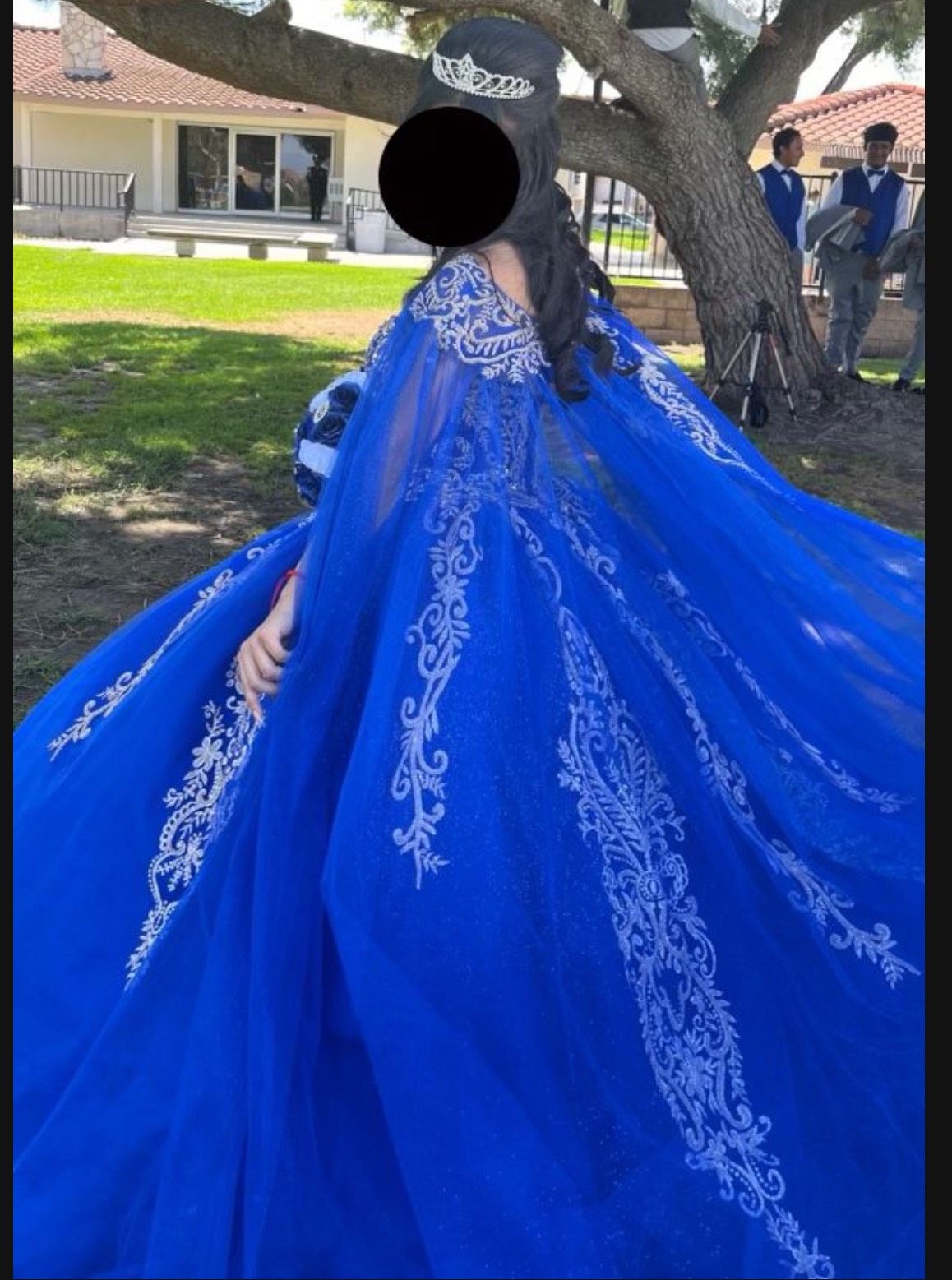 Size S Strapless Blue Ball Gown on Queenly