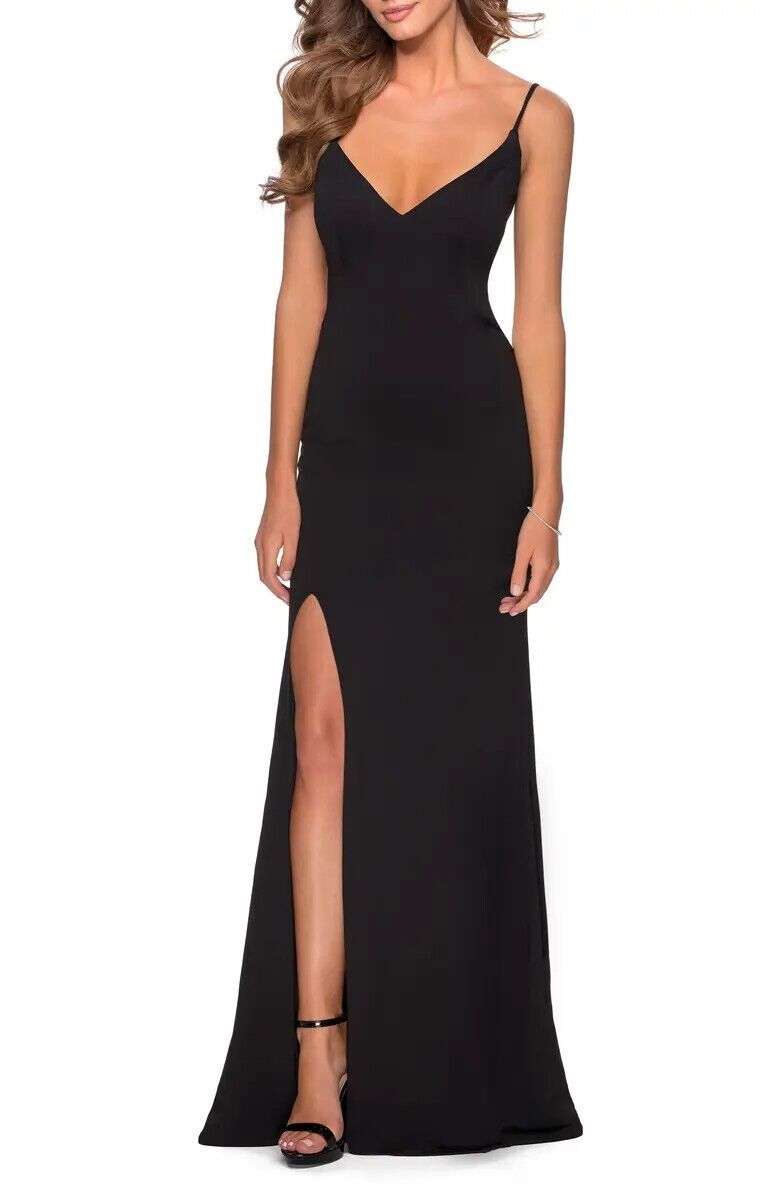 La Femme Size 2 Black Side Slit Dress on Queenly