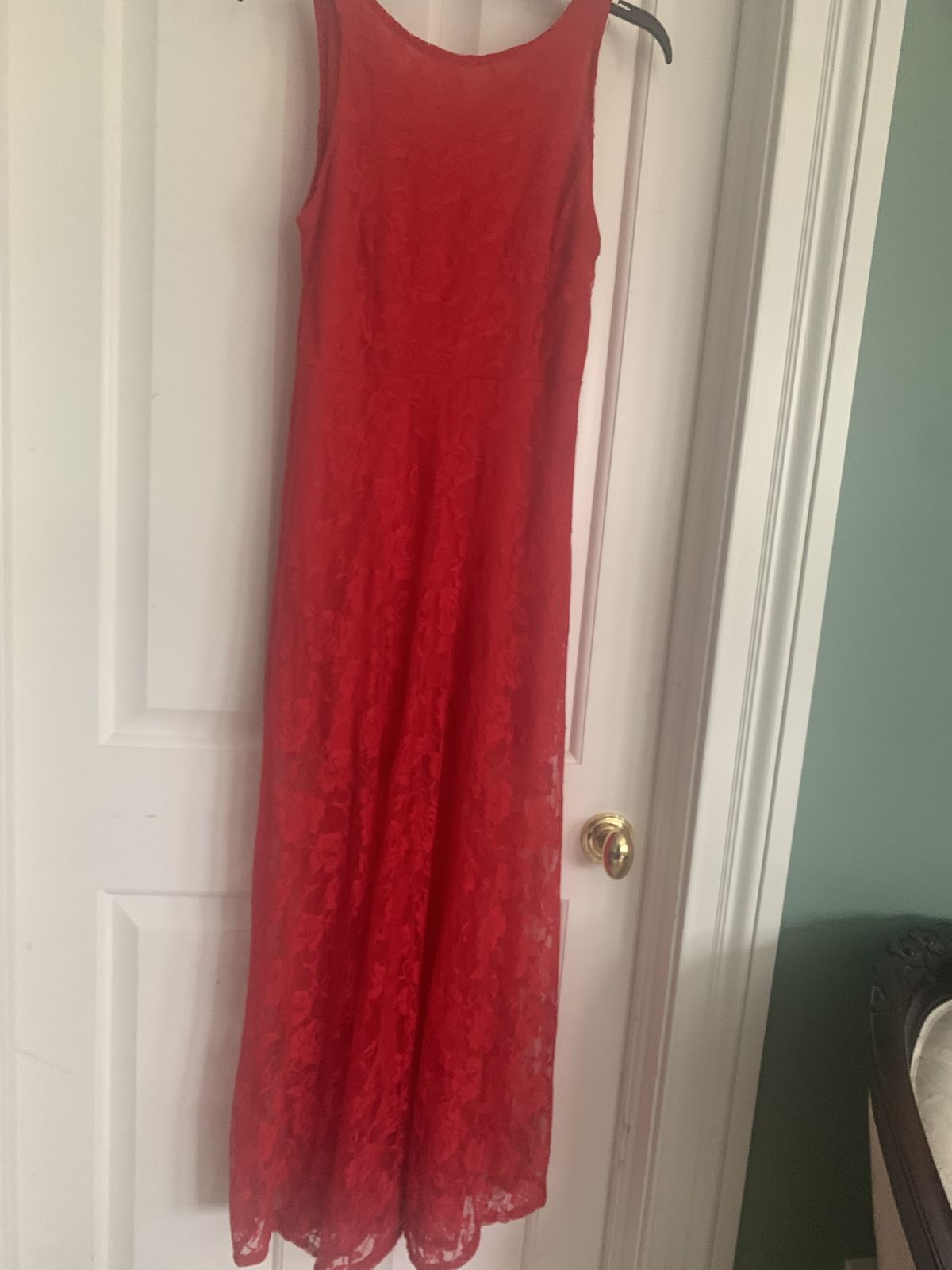 Size 6 Lace Red A-line Dress on Queenly