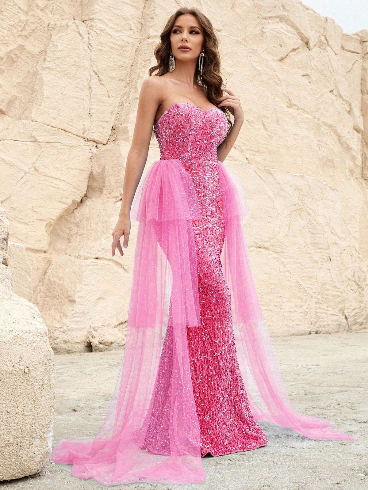 Style FSWD1115 Faeriesty Size XL Sheer Pink Mermaid Dress on Queenly