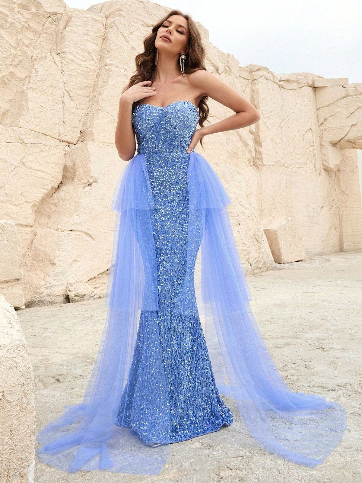 Style FSWD1115 Faeriesty Size XS Sheer Blue Mermaid Dress on Queenly