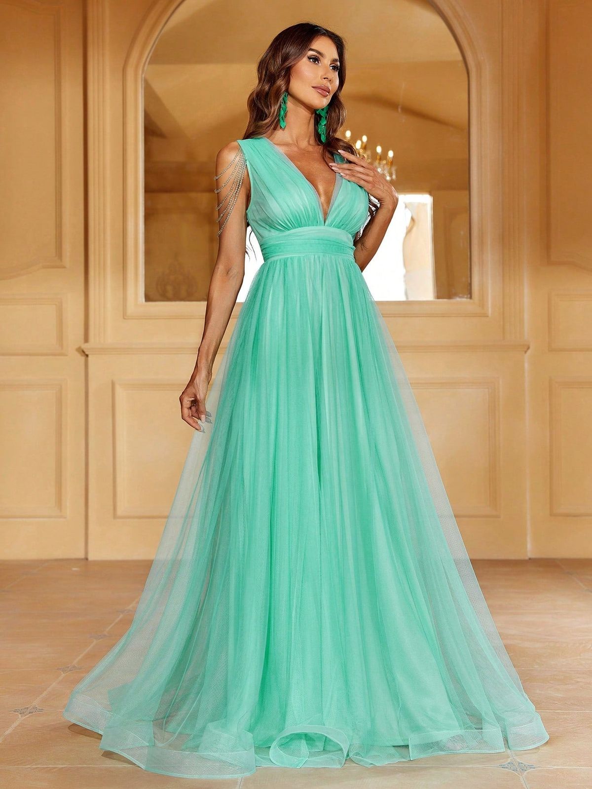 Style FSWD0898 Faeriesty Size XS Plunge Sheer Light Green Floor Length Maxi on Queenly