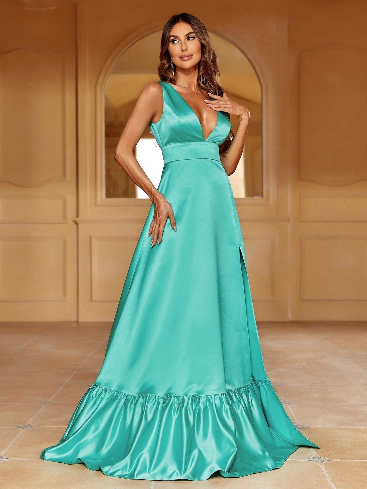 Style FSWD1357 Faeriesty Size S Plunge Green A-line Dress on Queenly