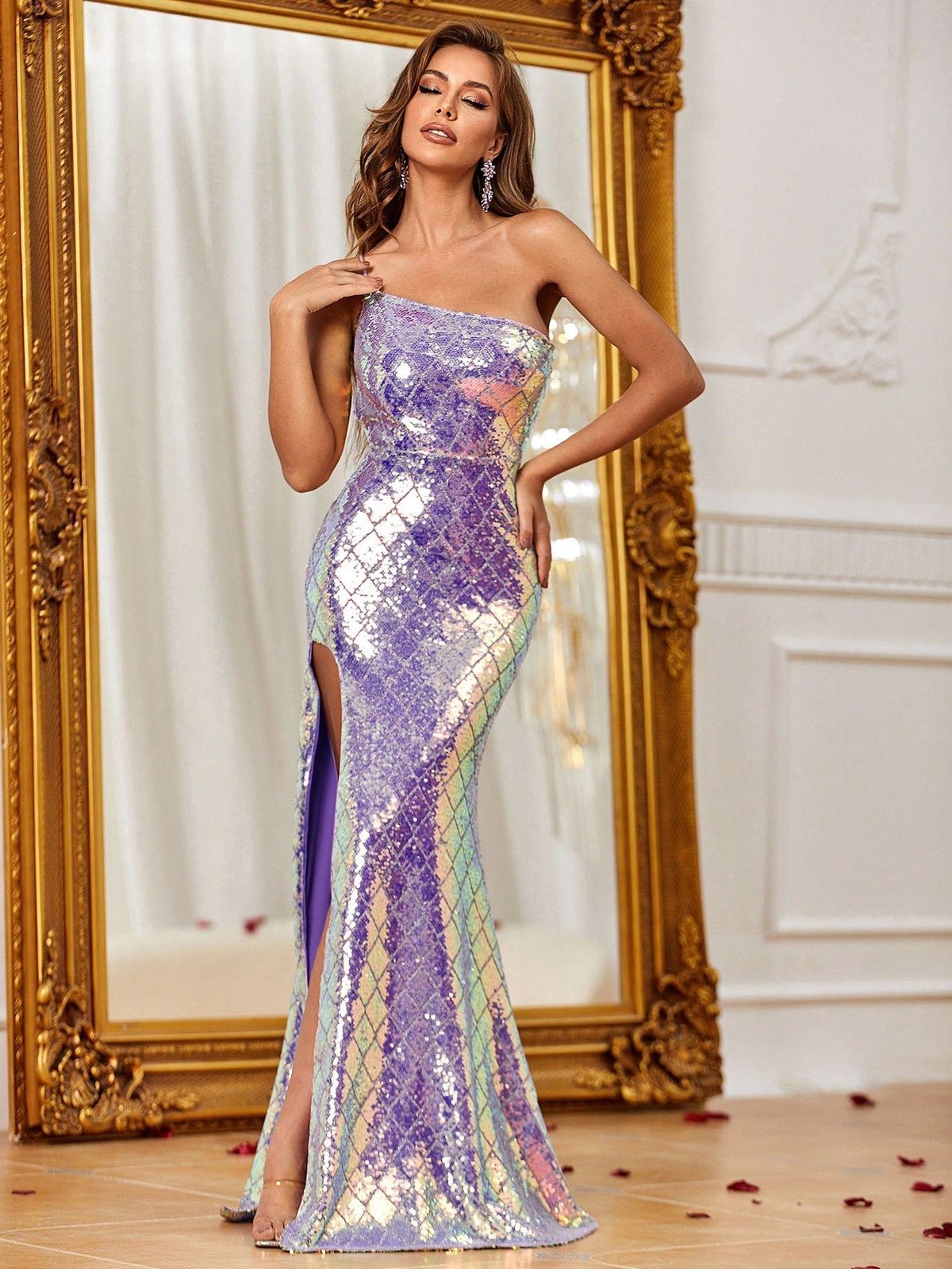 Style LAWD8038 Faeriesty Size XS One Shoulder Purple Side Slit Dress on Queenly