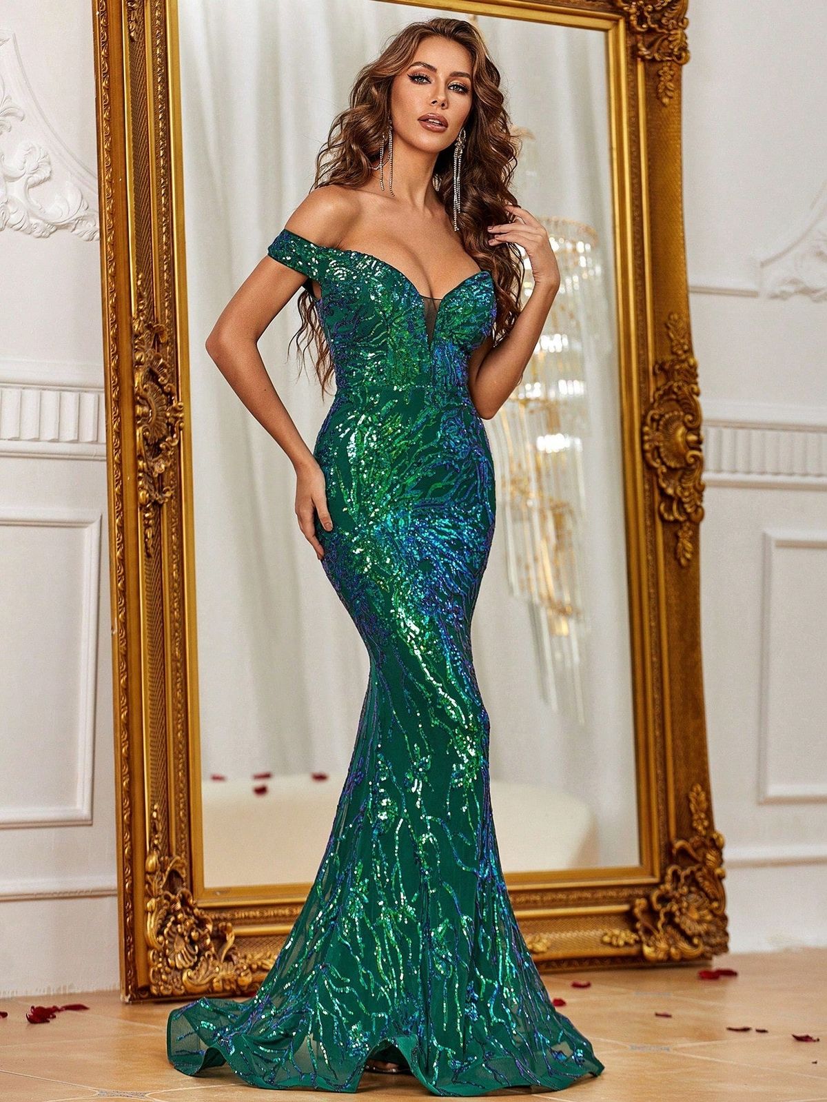 Style FSWD1217 Faeriesty Size XS Off The Shoulder Green Mermaid Dress on Queenly
