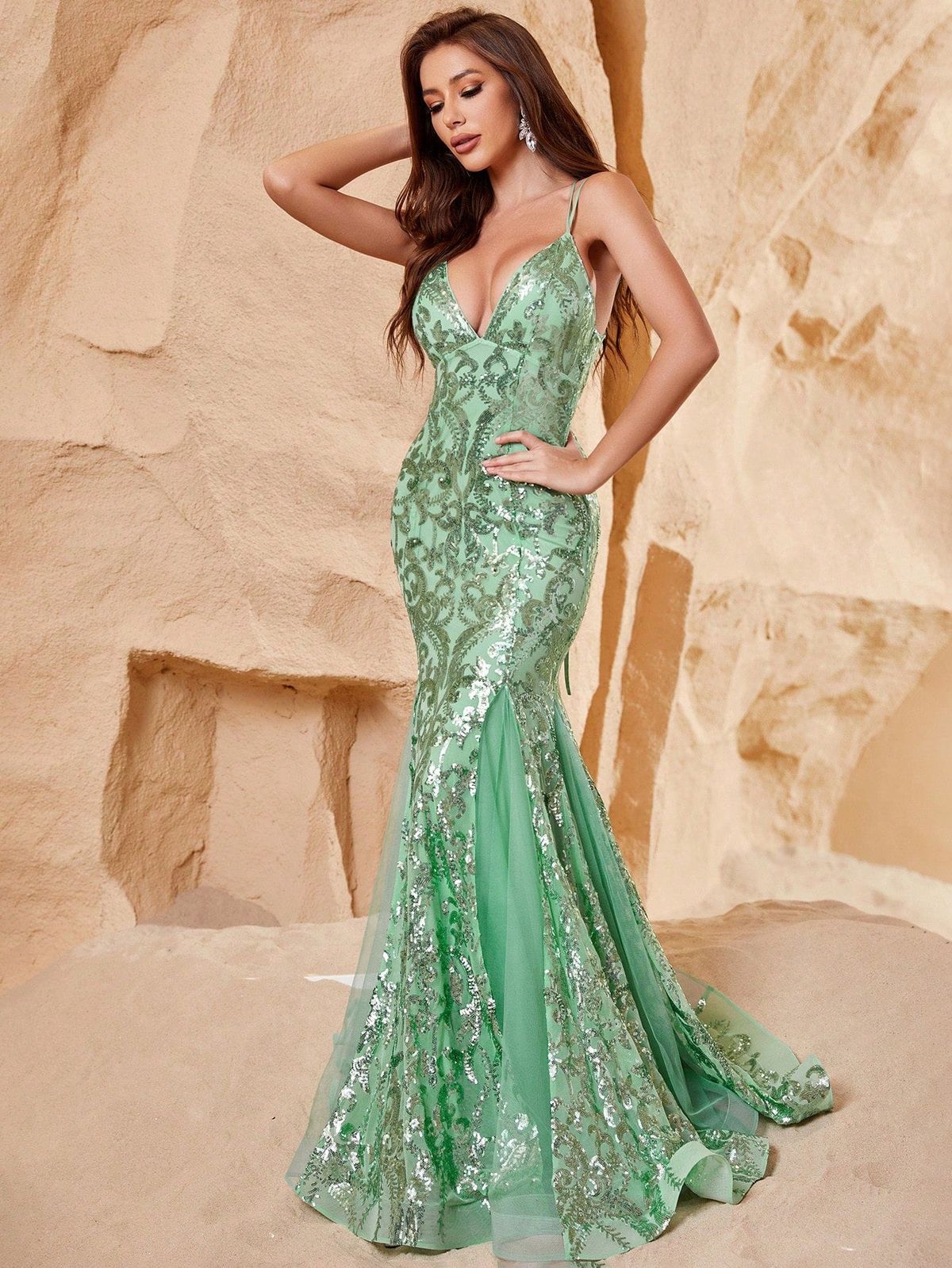 Style FSWD0673 Faeriesty Size XS Prom Sheer Green Mermaid Dress on Queenly