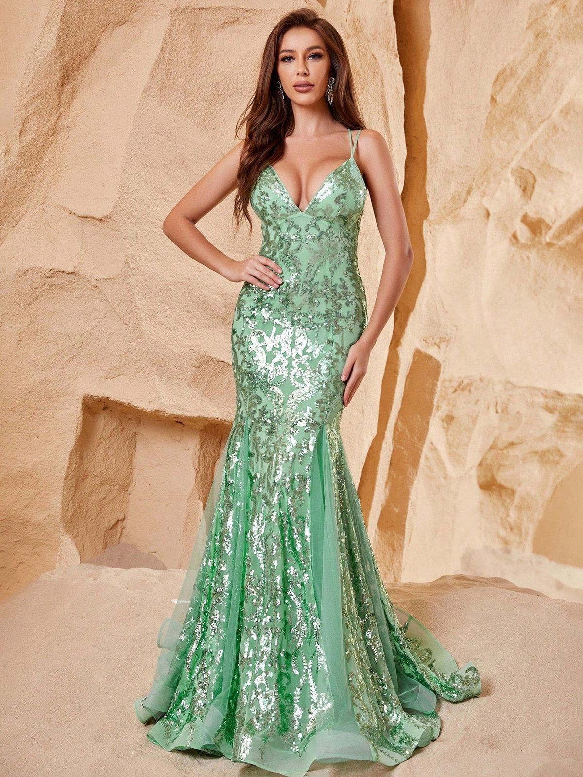 Style FSWD0673 Faeriesty Size M Prom Sheer Green Mermaid Dress on Queenly